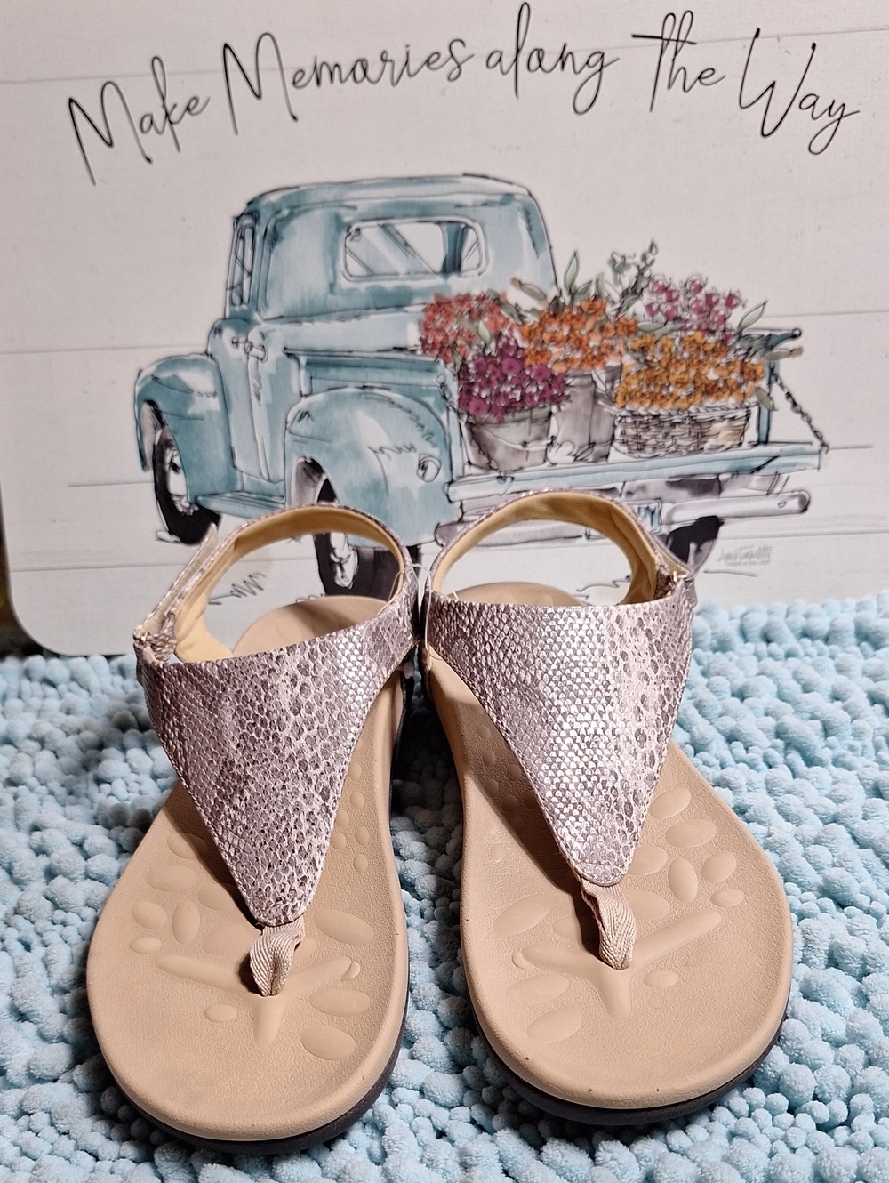 Women’s Taupe Metallic Snake-Print Thong Sandals
